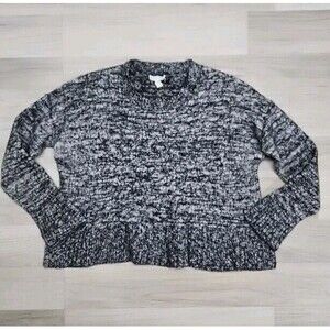 Eileen Fisher Womens Black Heather Cropped Sweater Small  Petite Alpaca Cotton